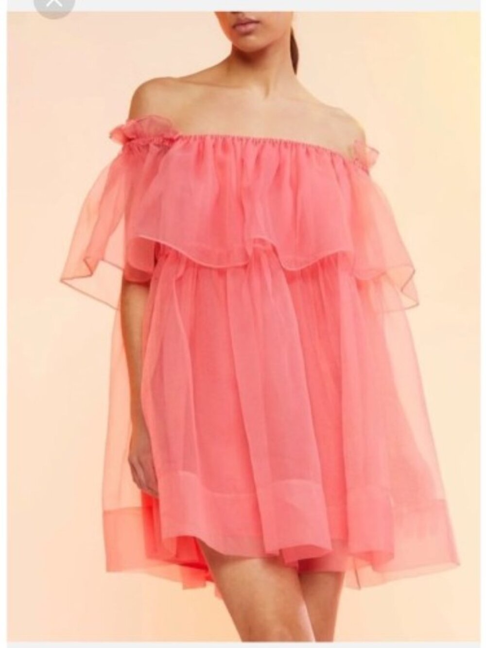 Cynthia Rowley Coral Pink Off Shoulder Tiered Chiffon Dress